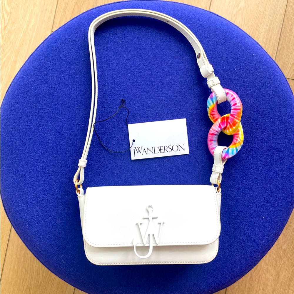 JW Anderson Women's White Leather Tie dye Chain Anchor Crossbody Purse Bag